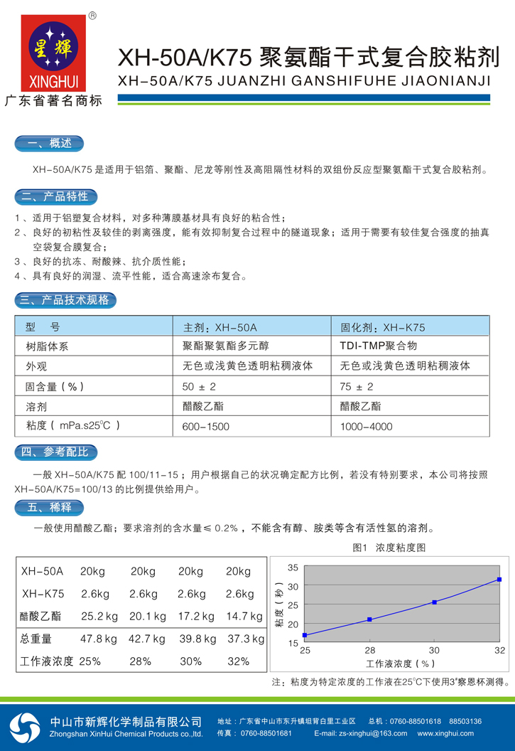 XH-50A/K75聚氨酯干式復(fù)合膠粘劑